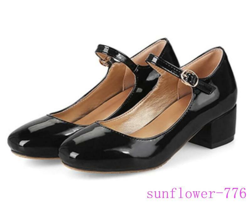 beautiful shoes 「MARYJANE」23.5 Women Shiny Leather OL Shoes Mary Janes Chukky heels Ankle
