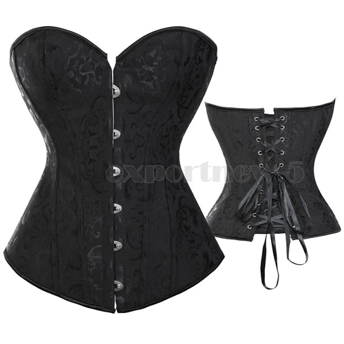 Retro Steampunk Gothic Corset Burlesque Lace Up Basque Top Bustier Waist Cincher - Picture 21 of 27