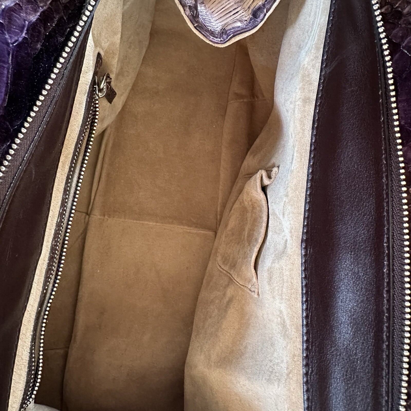 Jane August Genuine Python Purple Satchel Large H… - image 9