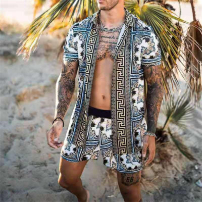 Mens Hawaiian Sets Summer Short Sleeve Shirt Beach Shorts Casual Beach Wear 