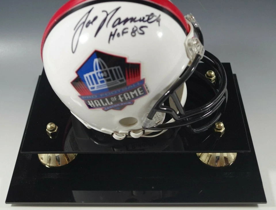 JOE NAMATH MINI HELMET AUTOGRAPH SIGNED 1985 H.O.F. JSA CERT. WITH DISPLAY - Image 4 of 4