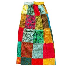 Vintage 1970s Patchwork Brocade Women's Maxi Skirt Colorful Boho Groovy Size S/M