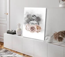 Round Perfume Bottle with Flowers Stretched Canvas 40x50cm Print