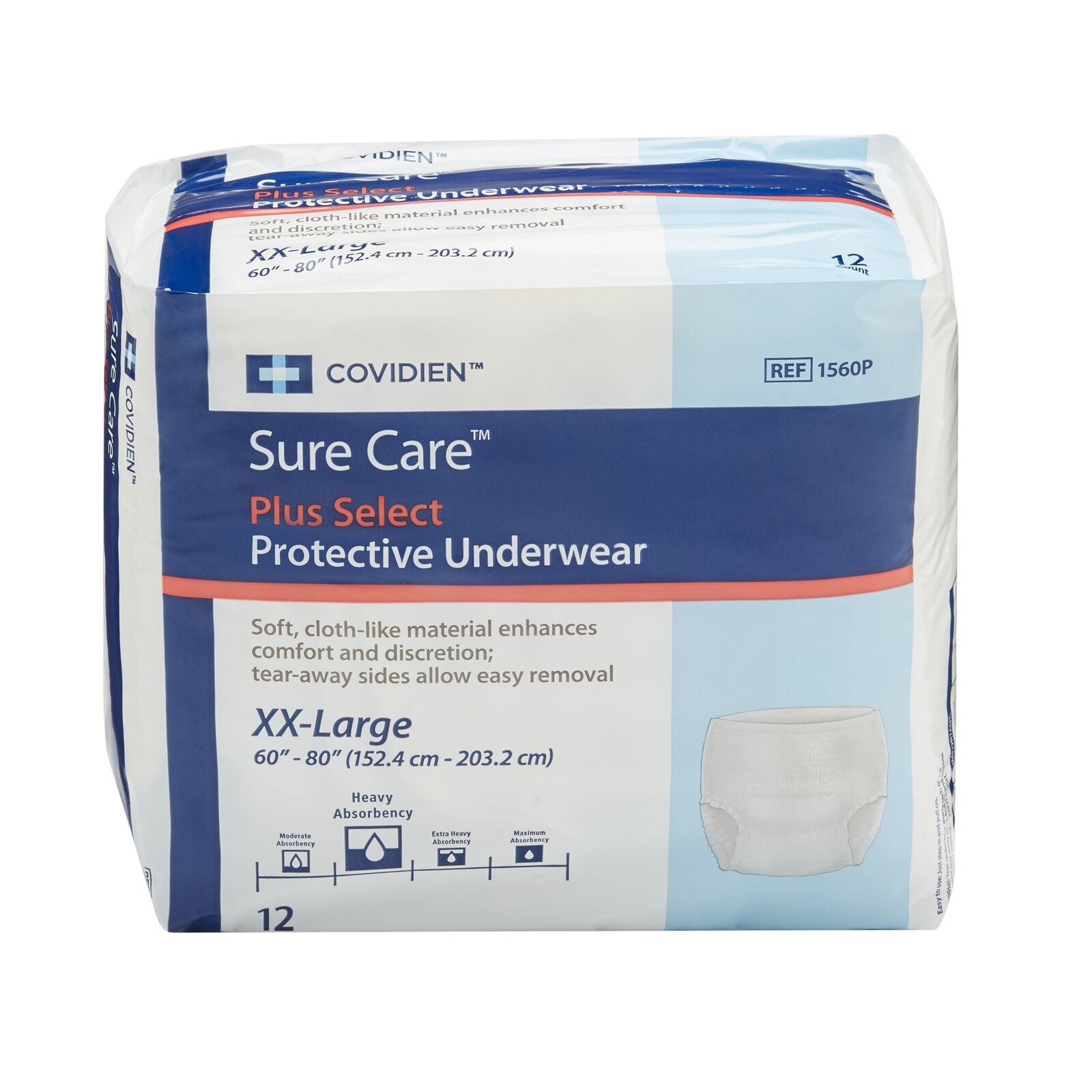 Covidien Sure Care Plus Select Adult Disposable Underwear 2X-Large 1560P 48 Ct