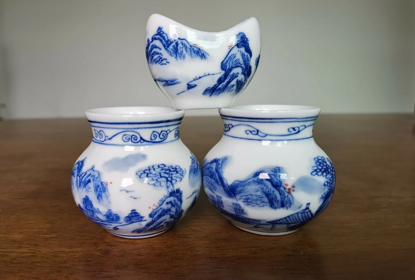 1set 3pcs Asian Bamboo Bird Cage Landscape food ceramics cups 山水.鸟食杯