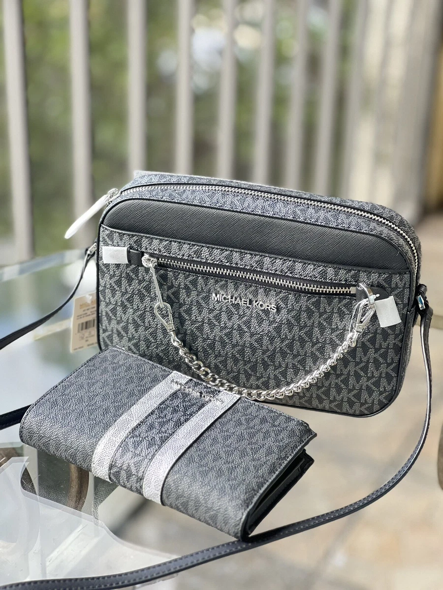 Michael Kors Jet Set Large Crossbody - Black/Silver