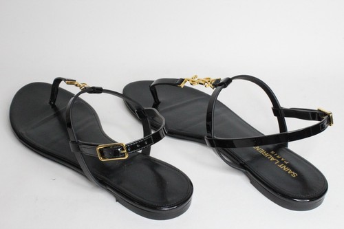 Saint Laurent Cassandra Flat Sandals Black Patent Leather EU 37.5 US 7.5 659817 - Picture 9 of 18
