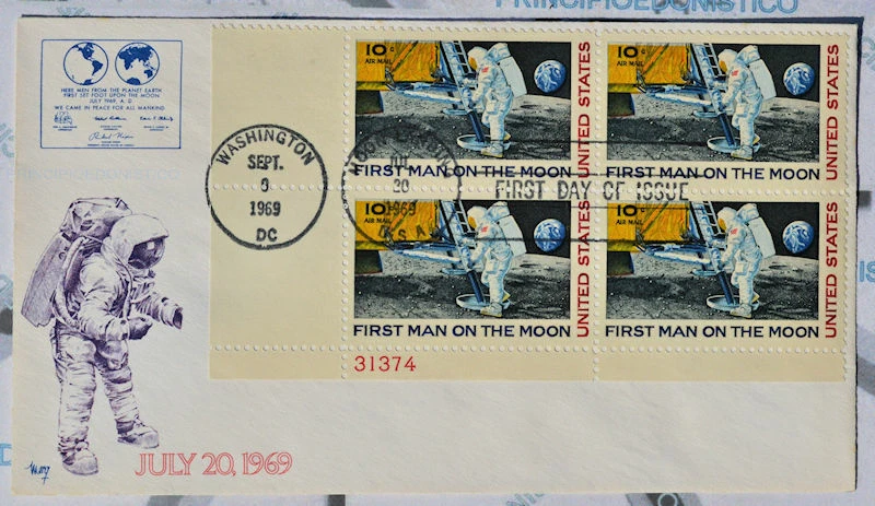 Carta 20 Julio 1969 4 Sellos 10 Cent USA , First Set Foot Upon The Moon - Imagen 3 de 4