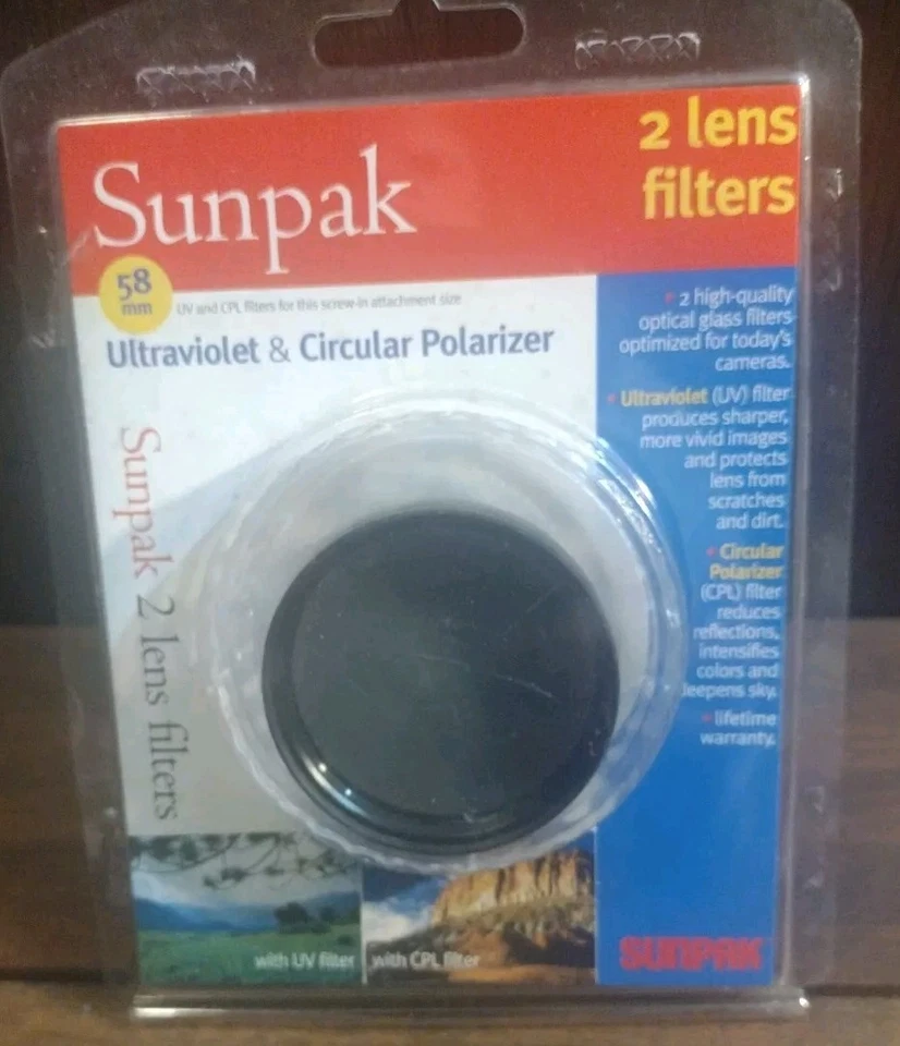 Unopened Sunpak Lens Filters UV & Circular Polarizer 58mm Lifetime Warranty - Image 3 of 4