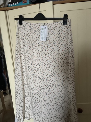 NOBODY'S CHILD Annalise Ivory Floral Flounce Hem Long Straight Skirt Size 14 NEW - Picture 10 of 16