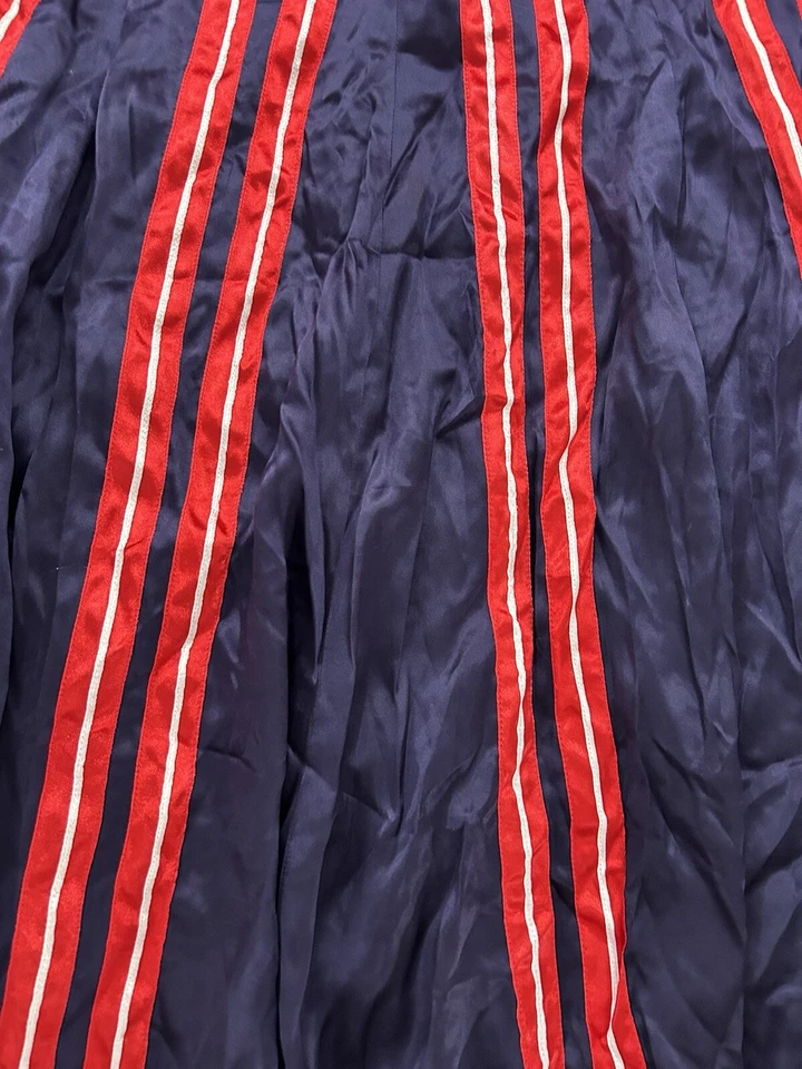 Saia de seda ANTHROPOLOGIE cobra tamanho 12 azul marinho listra vermelha linda clássica! - Imagem 3 de 4