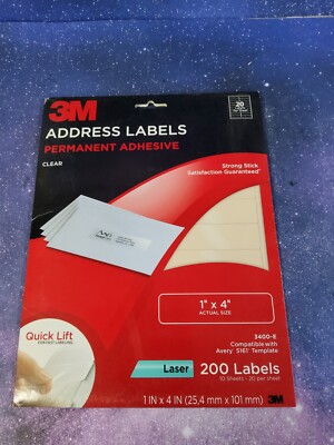 3M Address Laser Labels Permanent Adhesive Clear 3400-E 1