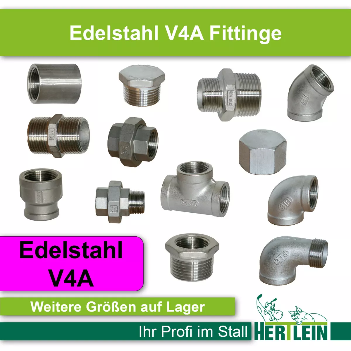 Gewindefittinge VA Edelstahl V4A Fitting Wasserleitung Verschraubung  WinkelMuffe