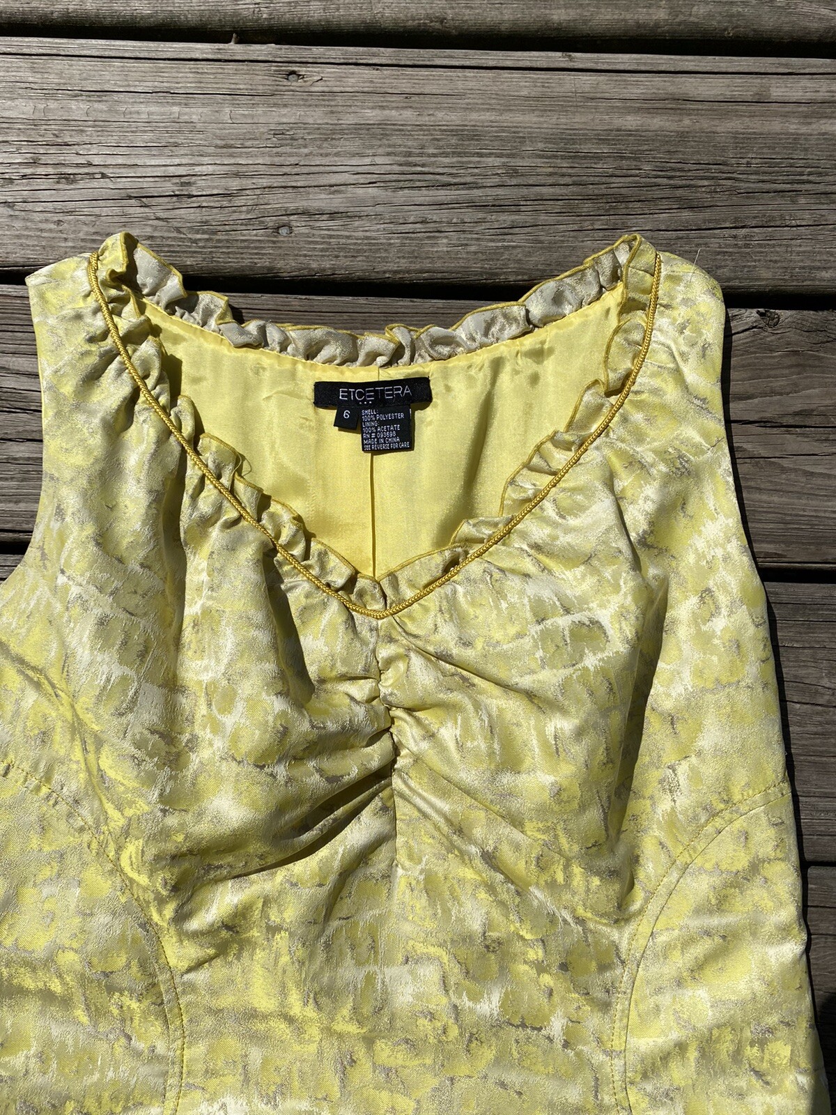 ETCETERA Silver Shimmer Fitted Yellow Sheath Dres… - image 4