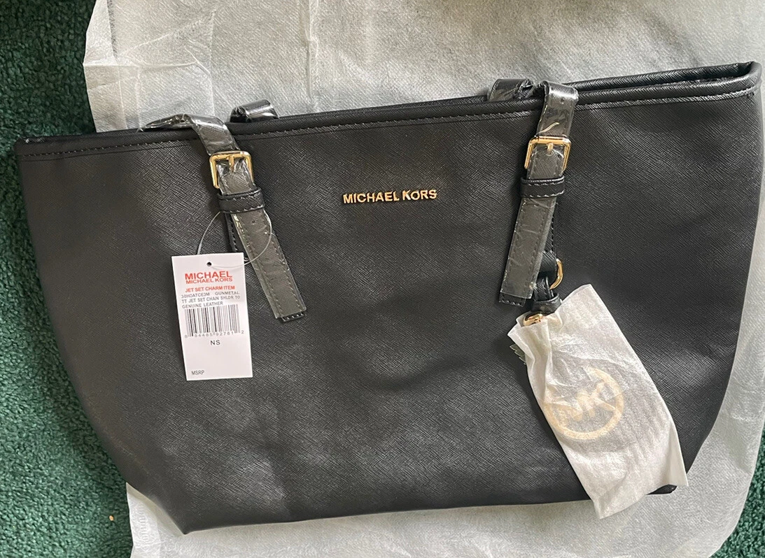 Buy the Michael Kors Jet Set Pebble Leather Tote Bag Black