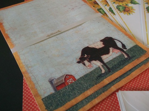 VTG Hallmark Stationery~Cow/barn country scene and BIG Sunflowers w/envelopes - Picture 4 of 6