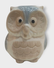 EXC Super Cute Vintage Mid Century Ceramic OWL BANK  Blue  Gray