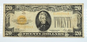 Series 1928 $20 Gold Certificate VF Woods/Mellon FR. 2402 