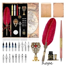 Quill Pen Ink Set with 17 Nibs, Wax Seals, Stamp & Writing Accessories