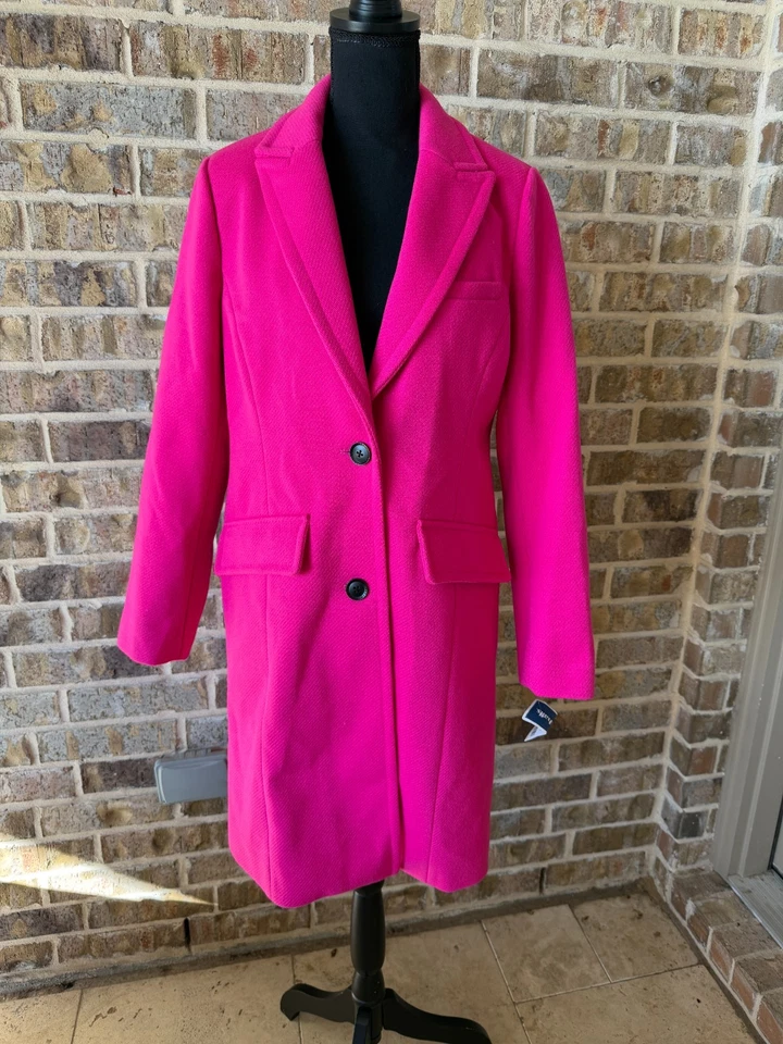 全新带标签 BCBG MAXAZRIA FUCHSIA 粉红色 2 纽扣外套 中号 MSRP - 328 美元 — 第 2/4 张图片