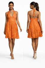 Lord & Taylor Nine West Orange Lace Halter fit Flare Party Cocktail Dress Size 6