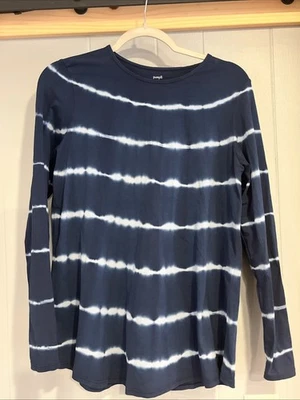 Pure Jill Small Long Sleeve Shirttail Tee Top Shirt Blue Stripe Tie Dye Look LC - Image 1 of 4