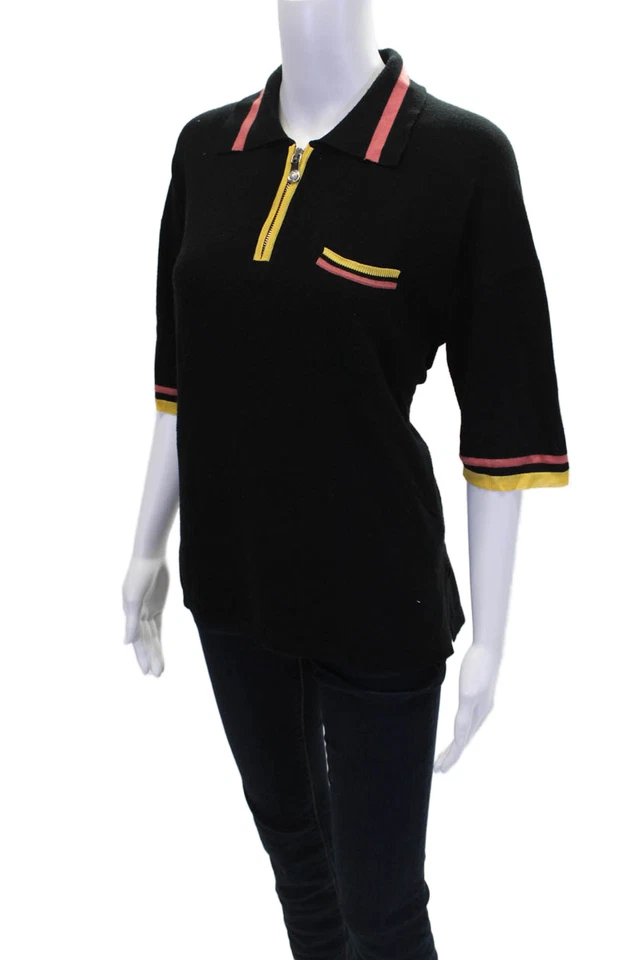 VERSUS by Versace Womens 1/2 Zippered Short Sleeve Sweater Top Black Size 44 - Image 2 of 4