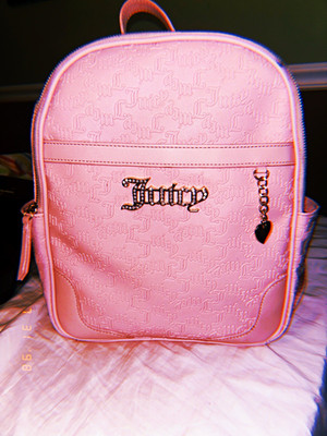 Juicy Couture Pink Logo Mini Backpack Purse Zip Gold Hardware Heart Charm