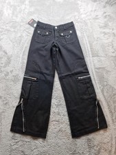 Vintage Y2K Black Zip Flare Trousers Goth Punk Rave Alt Cargo W26 L30