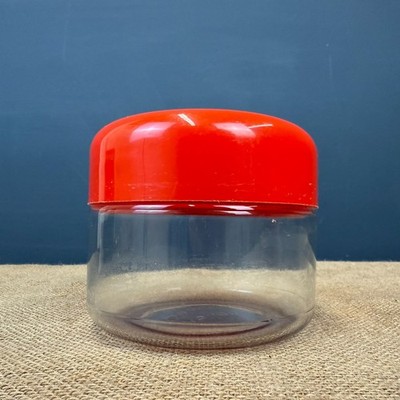 VINTAGE HELLER DESIGNS GLAS KANISTER GLAS VON MASSIMO VIGNELLI MIT ROTEM DECKEL