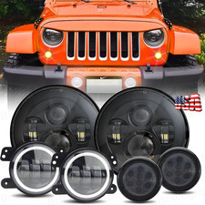 2007-2018 For Jeep Wrangler Jk Combo 7 Round Led Headlights Fog Lamps Turn Set