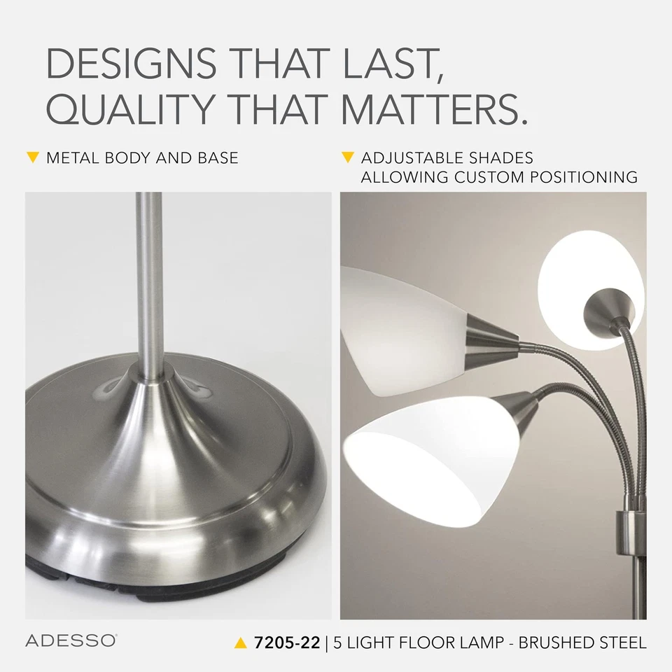 Lámpara de pie con 5 pantallas móviles y brillo ajustable - Iluminación perfecta para... Foto 4 de 4