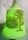 Vintage Fenton Uranium Custard Glass Bell Cabin Hand Painted Signed PAPER LABEL