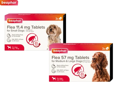BEAPHAR DOG FLEA TABLETS FAST ACTING FLEA TREATMENT KILLS FLEAS 1KG+ 3 TABLETS