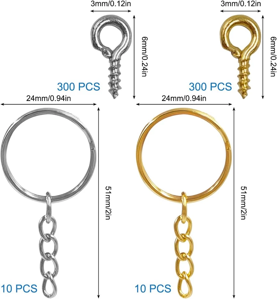 600 peças pinos pequenos para os olhos, 20 peças chaveiro de 1 polegada com corrente e salto aberto, ganchos, - Imagem 2 de 4