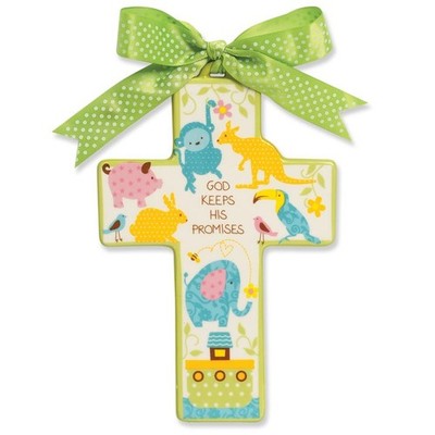 Grow in Grace 7.25in Ceramic Wall Cross w/ Ribbon Noah's Animals Collection New