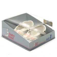 VTG NIB Baby Deer White Ballet Flats Girl Size 1 Lace Pink Bow