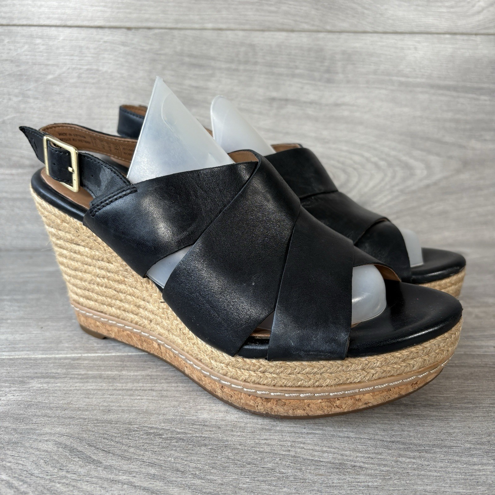 APL Sandali Clarks donna neri taglia UK 5 D pelle zeppa tacco Amelia Dally