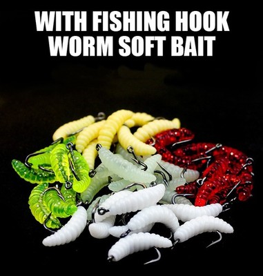 100Pcs Fishing Lure Bionic Maggot Grub Soft Baits Luminous Worms Freshwater Bass