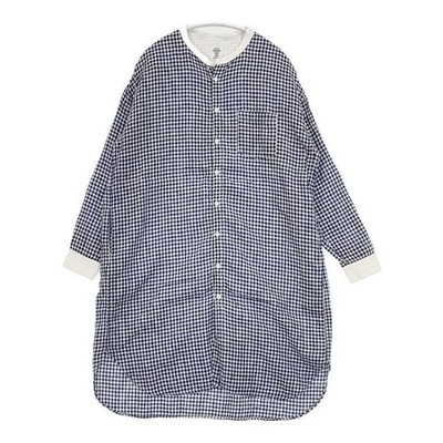DMG Check Linen Shirt Dress 16-626L Made in Japan Tunic Blue white 6-0301M 