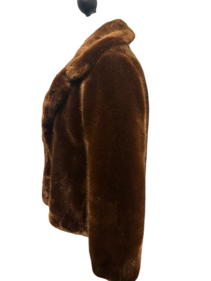 Chaqueta corta de piel sintética castaño talla pequeña Foto 3 de 4