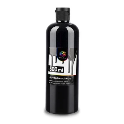 OFFICETREE Acrylfarbe 500ml Schwarz Künstlerfarbe Malfarbe Künstler Hobby Hochwertig