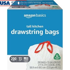 200 Count Tall Kitchen Trash Bags 13 Gallon Drawstring Recycled Scent Free New