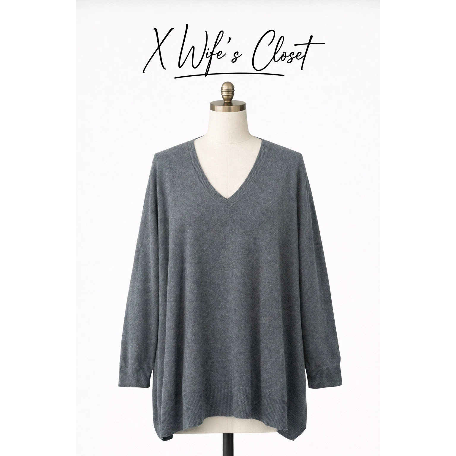 Soma Sweater Womens Poncho Style V-Neck Gray Yarn Blend Gray L/XL