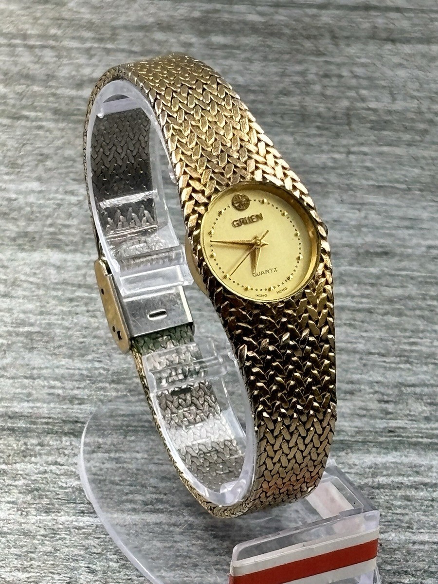 VTG Gruen Ladies Gold Wrist Watch Jewel Japan Miyota Hong Kong