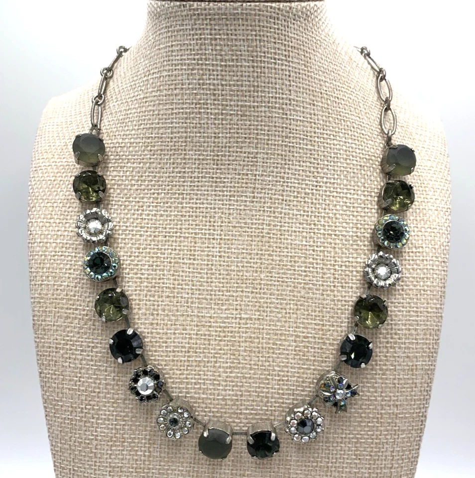 Collar MARIANA Multicolor Verde Azul Plata Placa Swarovski Cristal Mosaico 18" Foto 2 de 4