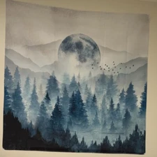 Krelymics Misty Forest Tapestry Foggy Mountain Green 59.1 X 59.1