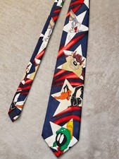 Looney Tunes Mania Necktie VTG 1995 Tie Stars Bugs Bunny Daffy Duck Taz Marvin
