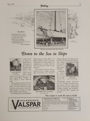 1927 Print Ad Valentine's Valspar Varnish & Yacht White for Ships New York,NY