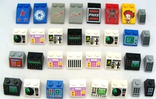 Lot Of 32 Lego Sloped Printed & Stickered Bricks In Assorted Colors & Styles